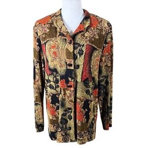 Coldwater Creek Women Large Floral Tapestry Patchwork Button Front Jacket H07340